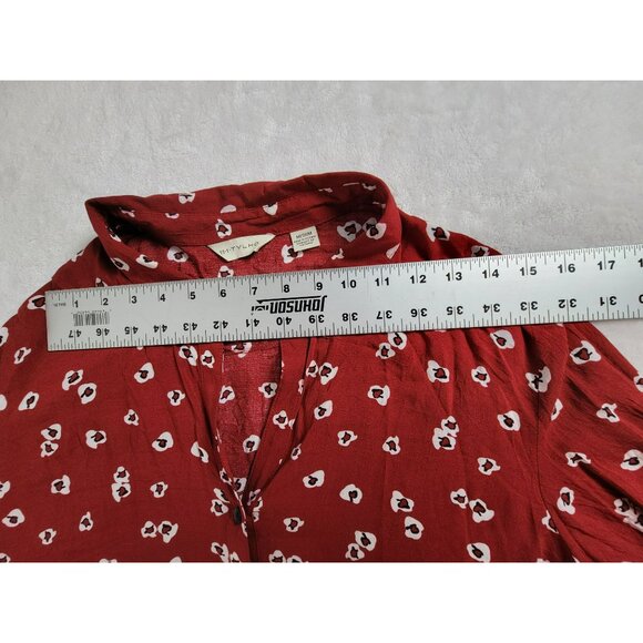 11 1 Tylho Women's Lakin Poppy Floral Button Front Peplum Tunic Top Red Medium - Picture 7 of 9